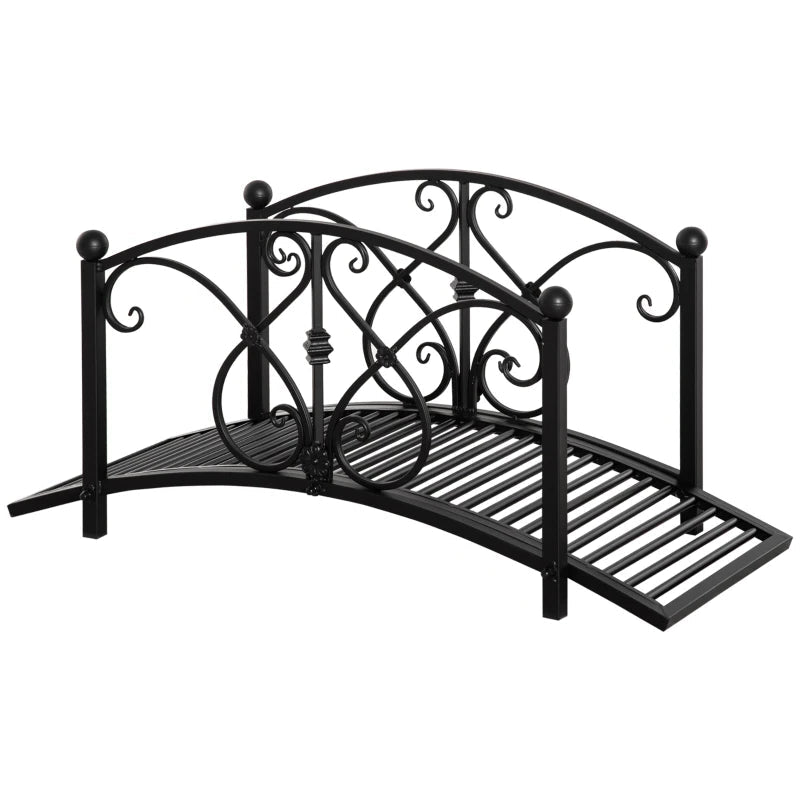Decorative Metal Garden Bridge with Safety Railings for Backyard Water Features