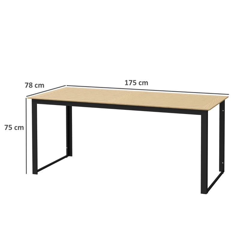 Garden Table for 6 with Slatted Surface and Metal Frame, Teak Outdoor Dining, 175x78x75cm