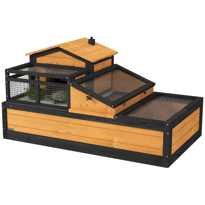 Wooden Tortoise House with Balcony & Tray