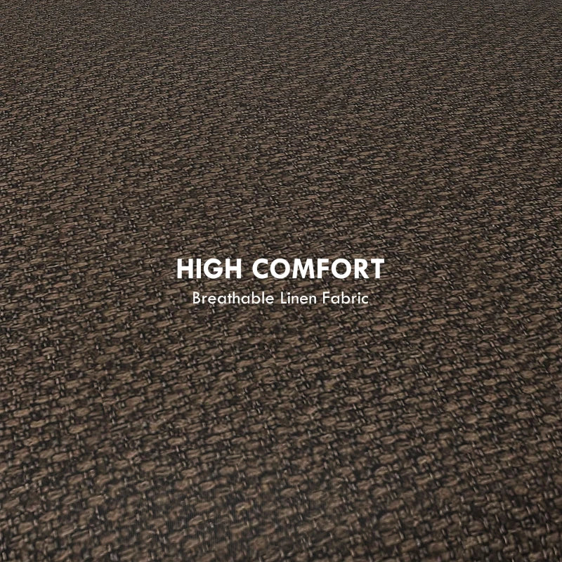 Linen Fabric Ottoman Stool, Round with Storage & Wooden Legs