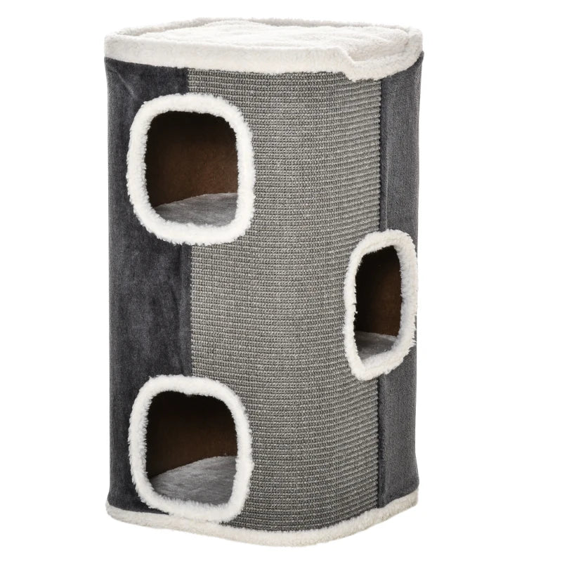Cat Barrel Tower with Sisal & Soft Fleece – Grey