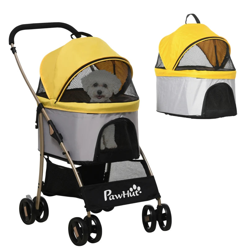 Foldable 3-in-1 Pet Stroller – Yellow for Extra Small Dogs