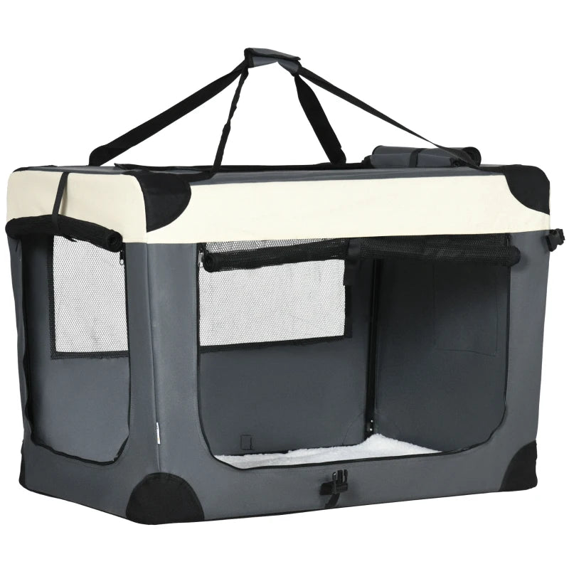 Travel Pet Carrier for Large Dogs and Cats Foldable 91cm Crate with Cushion, Grey