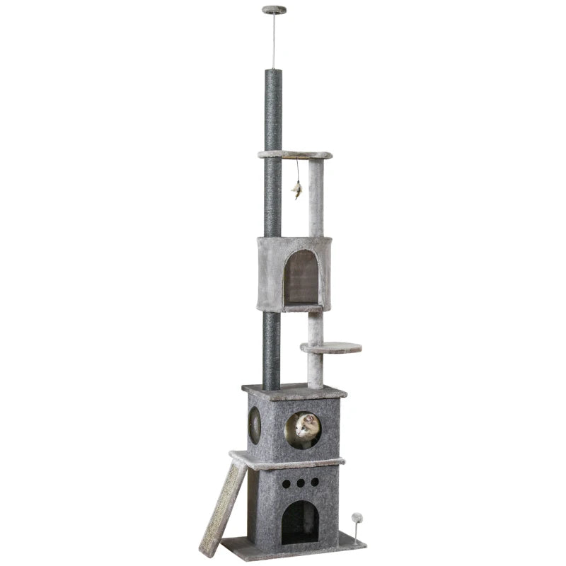 Adjustable 255cm Cat Tower with Removable Cover – Grey