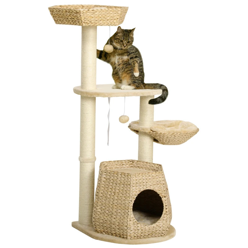 Cat Tree with Bed, House & Sisal Post – Natural Finish