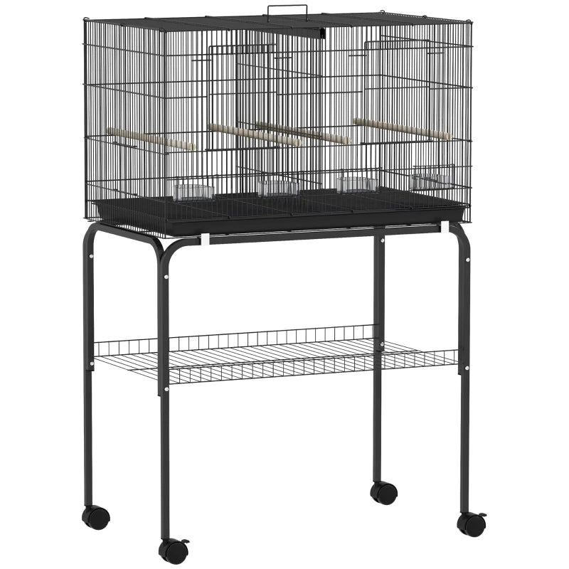 Bird Cage with Slide-Out Tray & Wooden Perches – Black