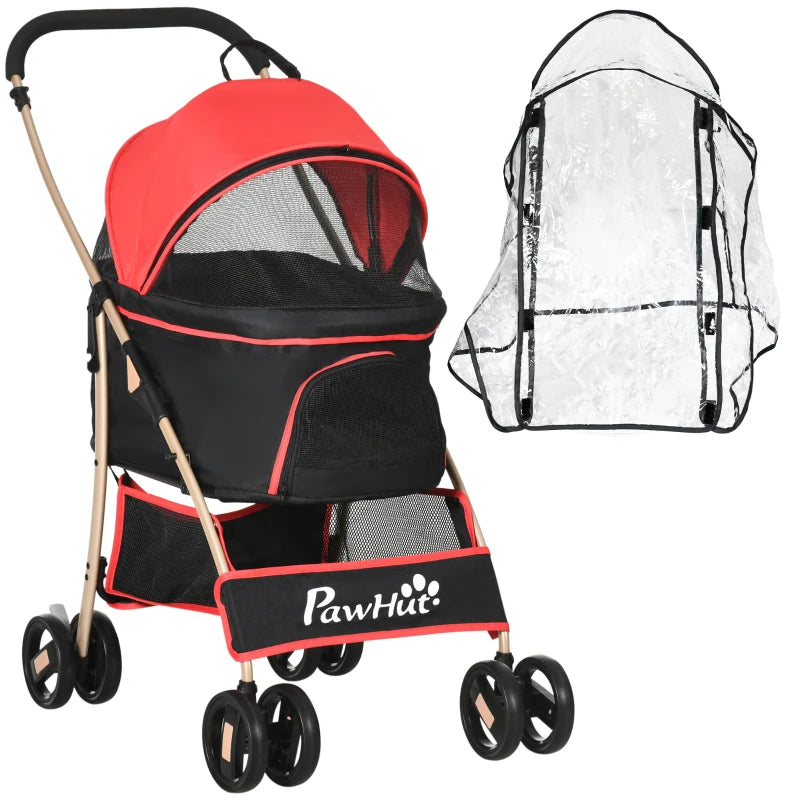 Multi-Use Pet Stroller – Red, Foldable with Storage Bag
