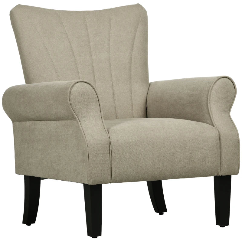 Armchair in Beige – Rolled Arms & Wood Legs for Living Room/Bedroom