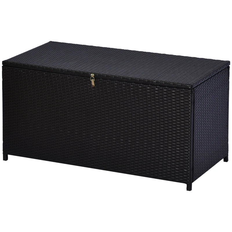 Outdoor Rattan Garden Storage Box with Gas Lift, Lockable Lid, and Spacious 284L Capacity, Dark Brown
