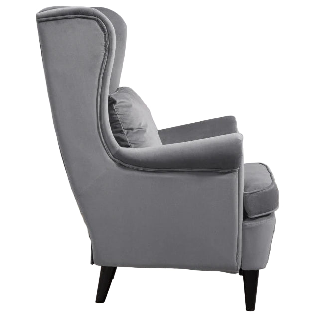 Velvet-Feel Wingback Accent Chair, High Back & Pillow, Dark Grey