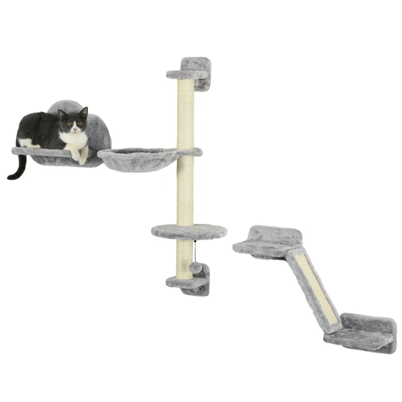 3-Piece Cat Wall Shelves for Climbing & Scratching – Grey