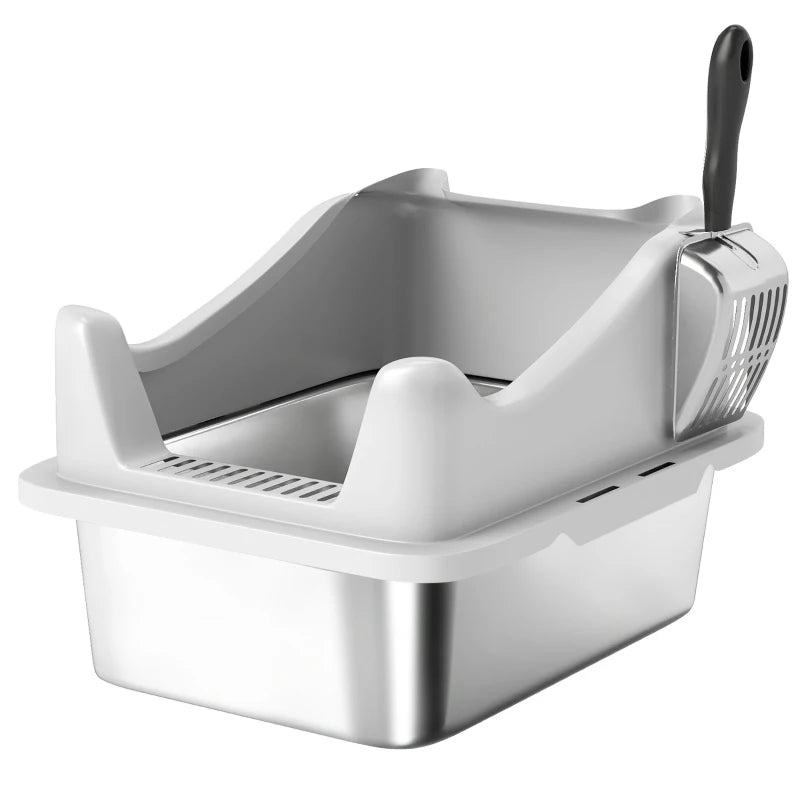Cat Litter Box – Stainless Steel, High Walls, 43×33×25 cm