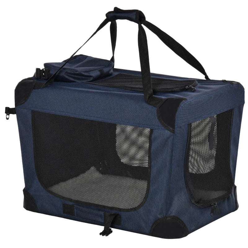 Foldable Small Dog & Cat Travel Crate – Soft-Side, Dark Blue