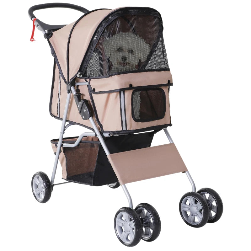 Small Pet Travel Stroller with Storage & Zipper Entry