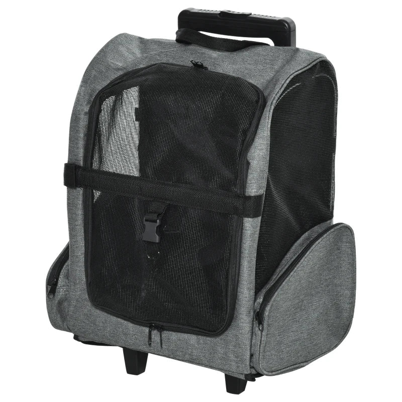 Pet Carrier Backpack with Wheels – Telescopic Handle, Grey