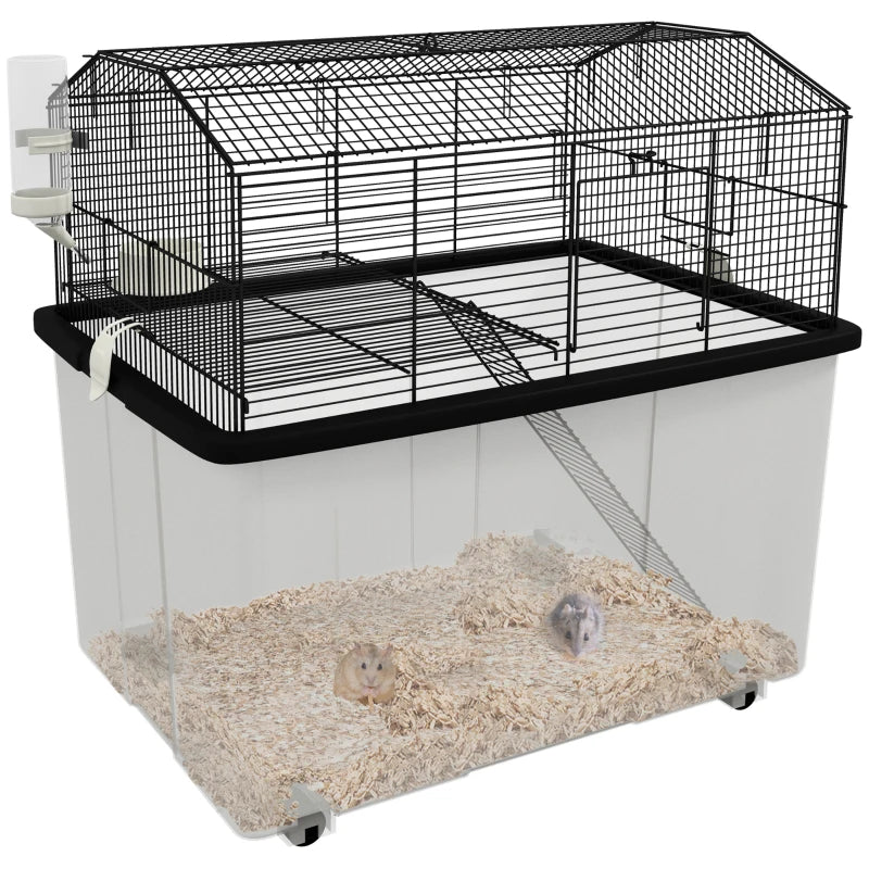Portable Two-Tier Hamster Cage w/ Water Bottle & Food Dish