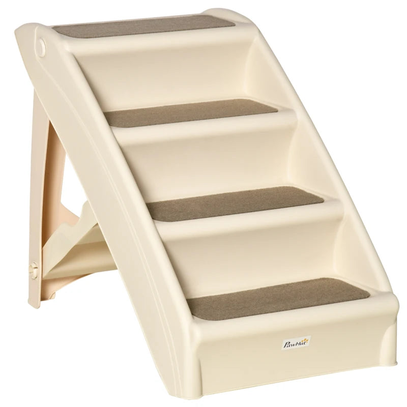 Portable 4-Step Pet Ladder for Small Pets – Foldable, Beige