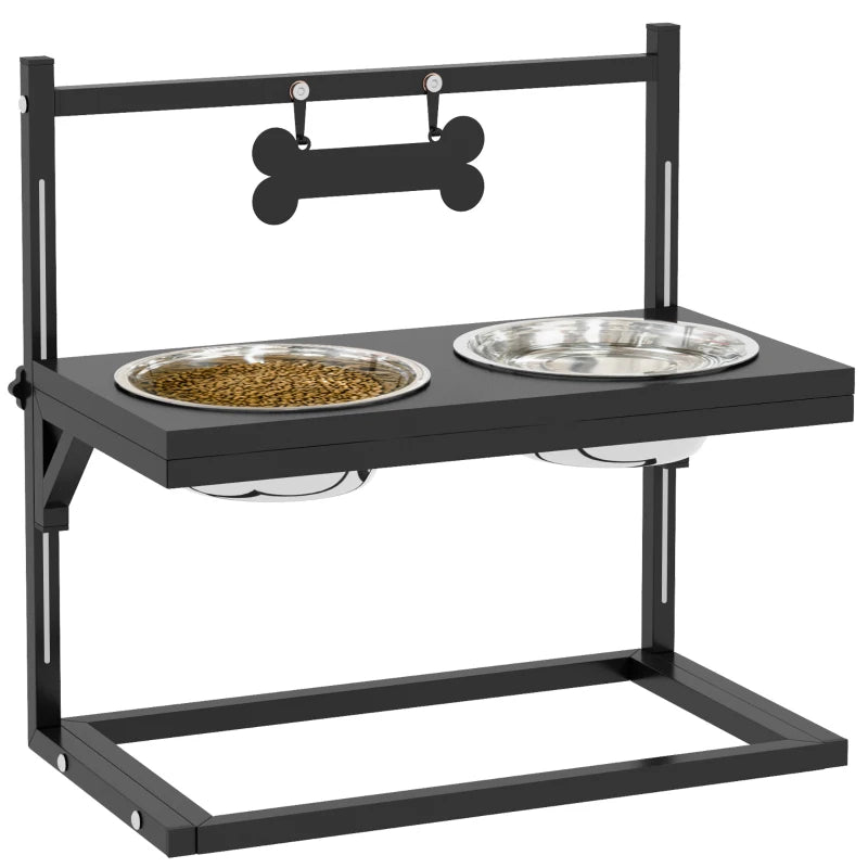 Adjustable Elevated Dog Bowls with Stand – Black