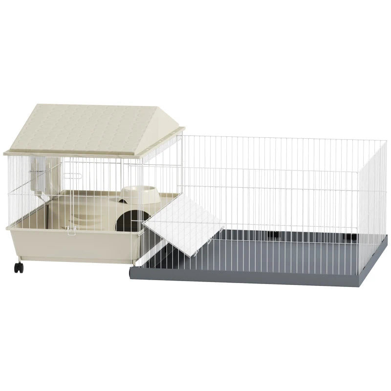 Removable Playpen Small Animal Cage with Hay Feeder – Beige
