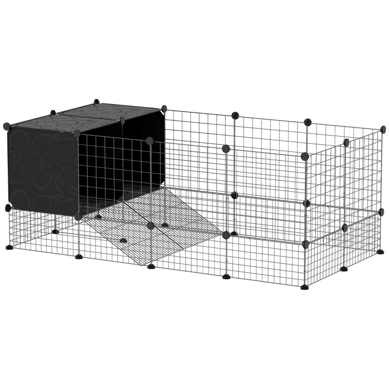 Black DIY Small Pet Cage – C&C Design with Elevated Huts, 31 Panels
