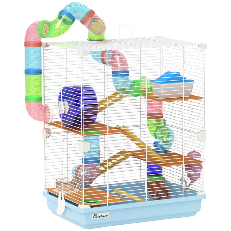 Hamster Habitat 5 Tier Cage with Exercise Wheels – Light Blue