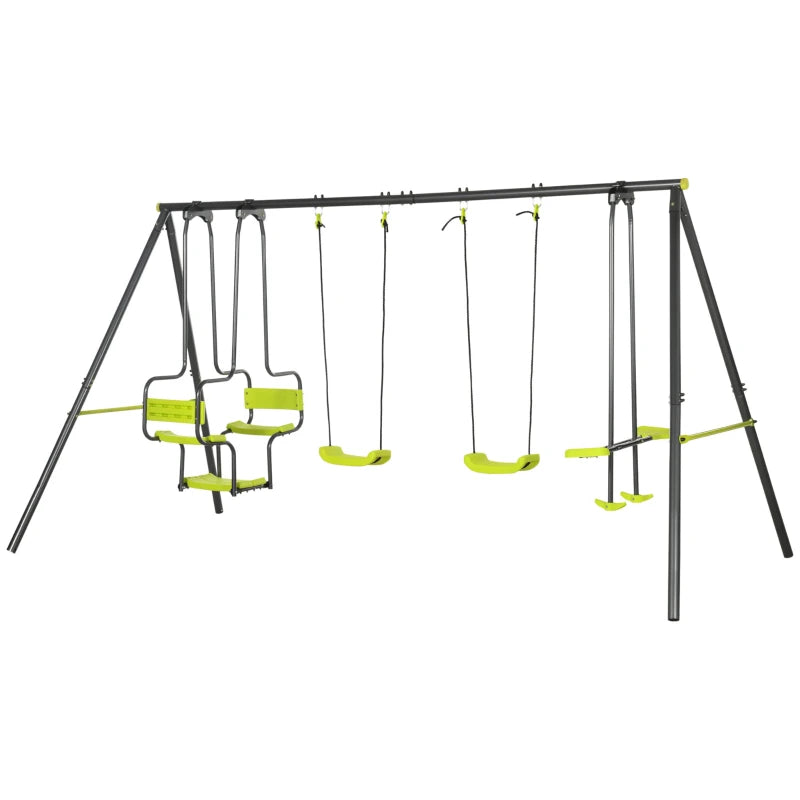Metal Garden Swing Set with 2 Swings and Glider – Green Outdoor Playset for Kids