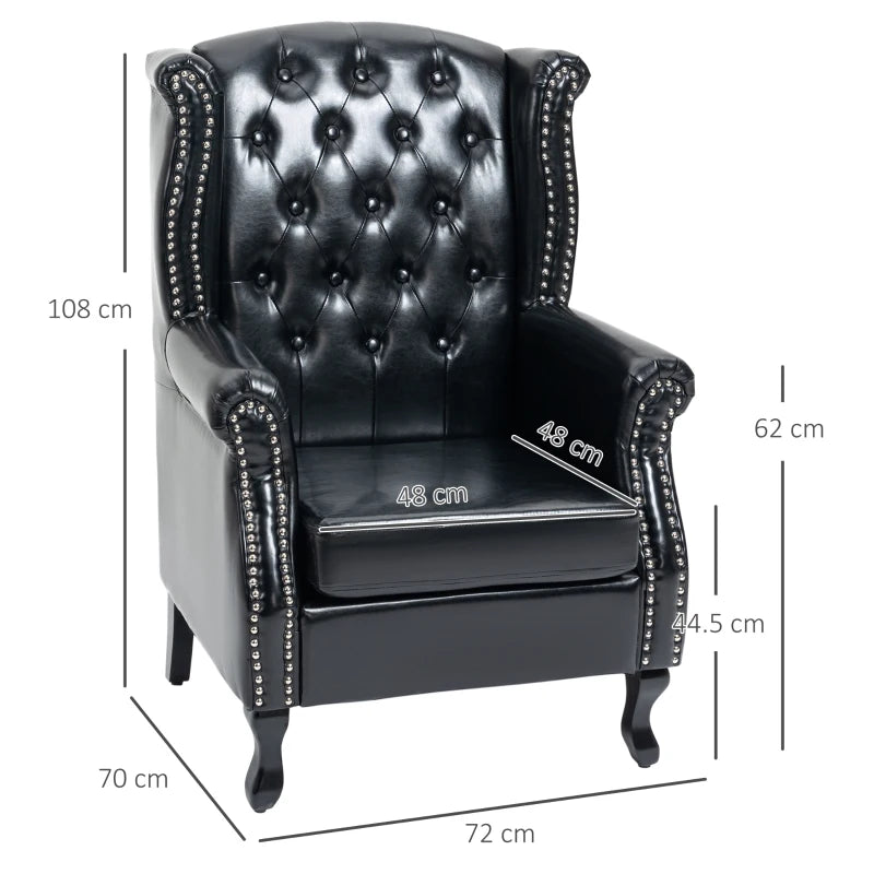 Black Wingback Chair, Tufted Chesterfield Style, Nail Head Detail