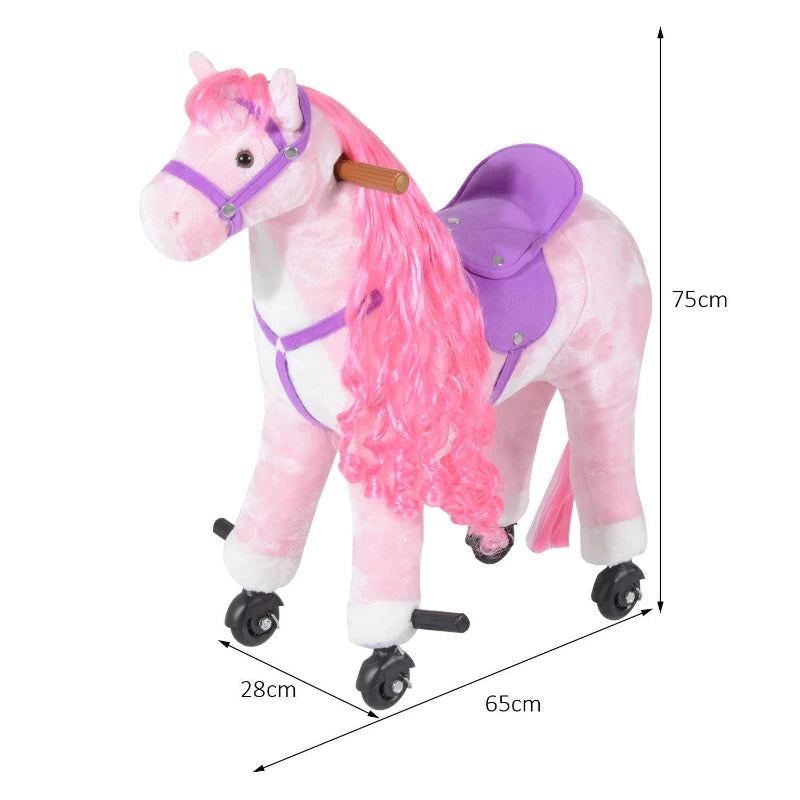 Toddler Plush Walking Horse Ride-On Toy with Wheels, Sounds, and Rocking Function