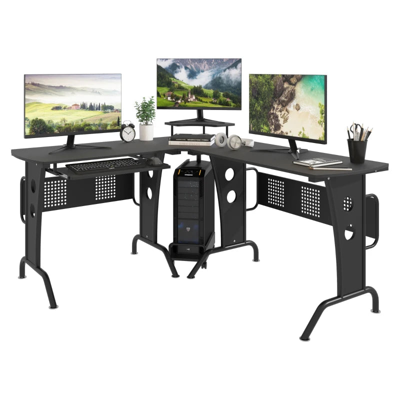 Corner L-Shaped Computer Desk with Steel Frame – Black