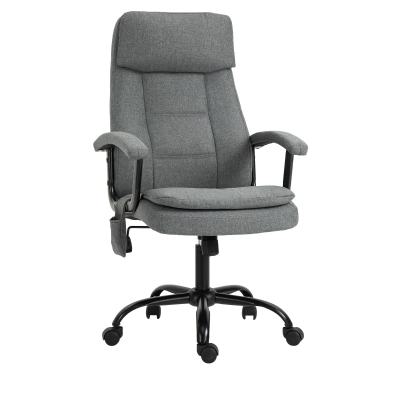 Grey Linen Office Chair with 2-Point Lumbar Massage – Adjustable Height & Wheels