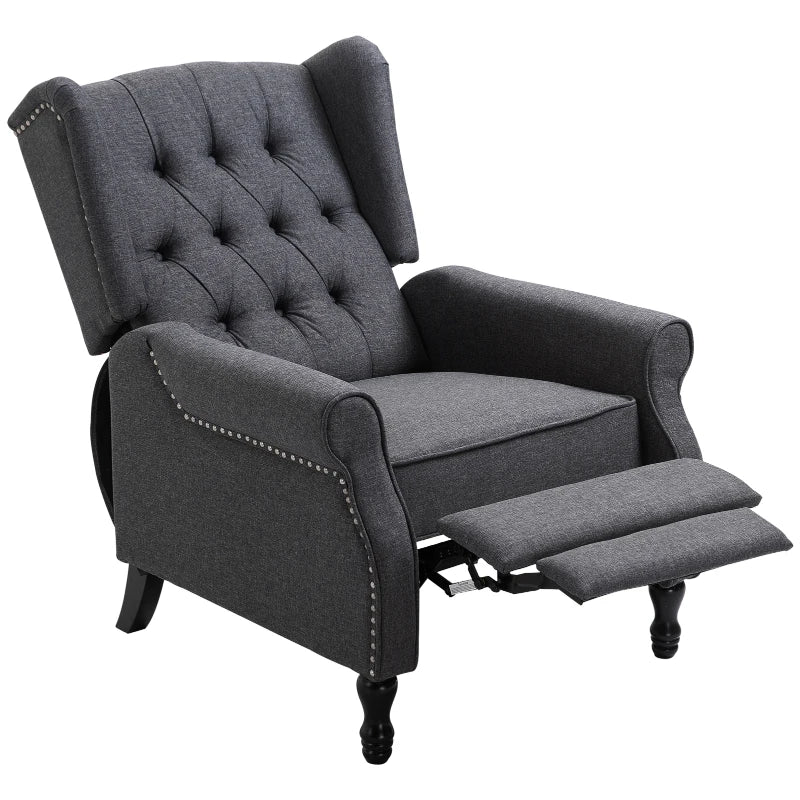 Dark Grey Recliner Armchair – Tufted Back & Nailhead Trim