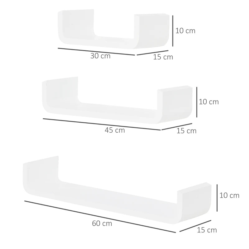 3 White Floating Shelves – Invisible Mount for Bedroom & Living