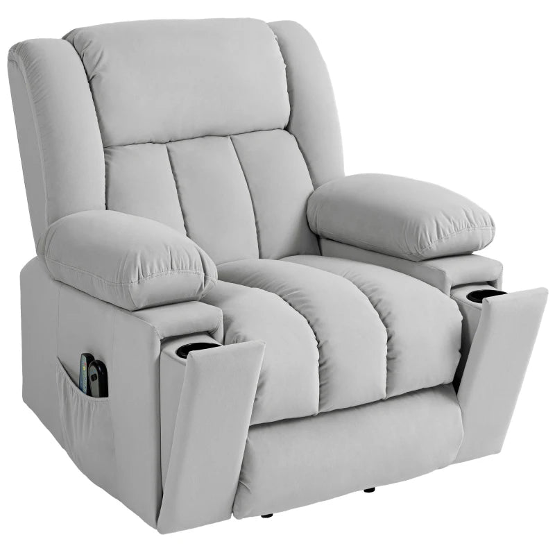 Electric Massage Recliner Chair, Riser Function, Velvet, Light Grey