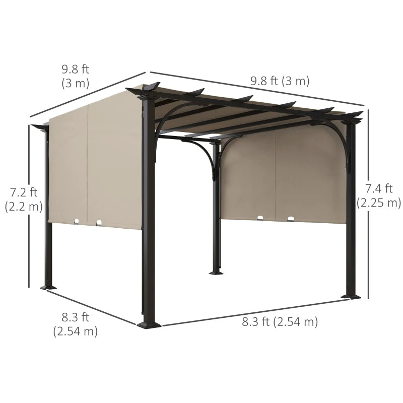 Beige Outdoor Pergola with Garden Gazebo and Adjustable Canopy, 3 x 3m