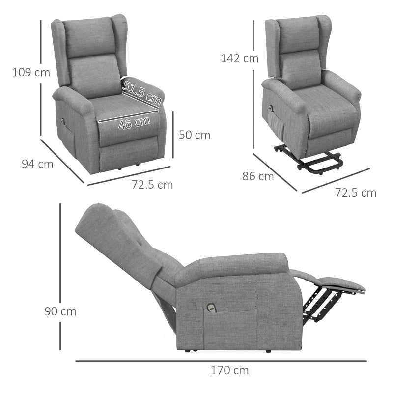 Electric Riser Recliner Chair for Elderly, Remote Control, Grey Fabric