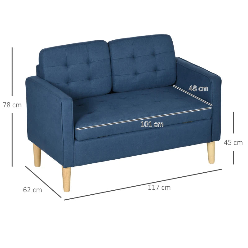 Tufted Cotton Loveseat with Storage – 2 Seater, Blue Finish