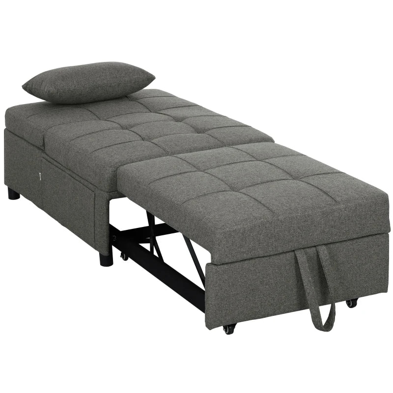Single Sleeper Chair, Four-In-One Convertible, Dark Grey Upholstery