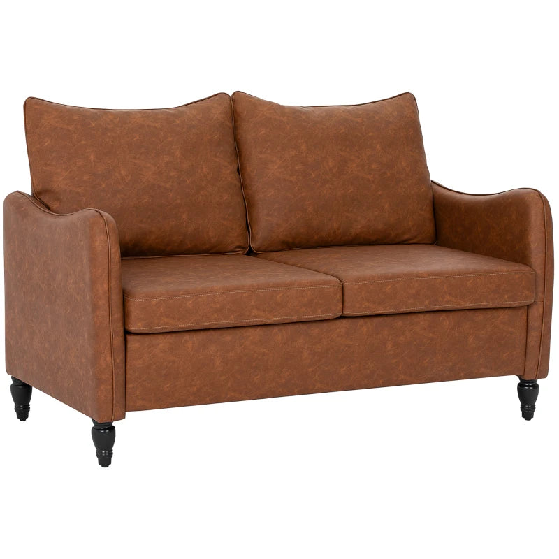 Marble-Effect Faux Leather Two-Seater Sofa – Brown