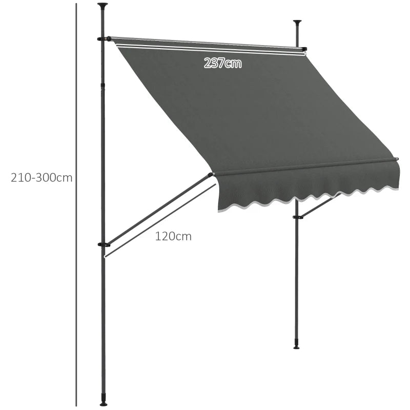Free Standing Retractable Patio Awning with UV Resistant Sun Shade Dark Grey 2.5x1.2m