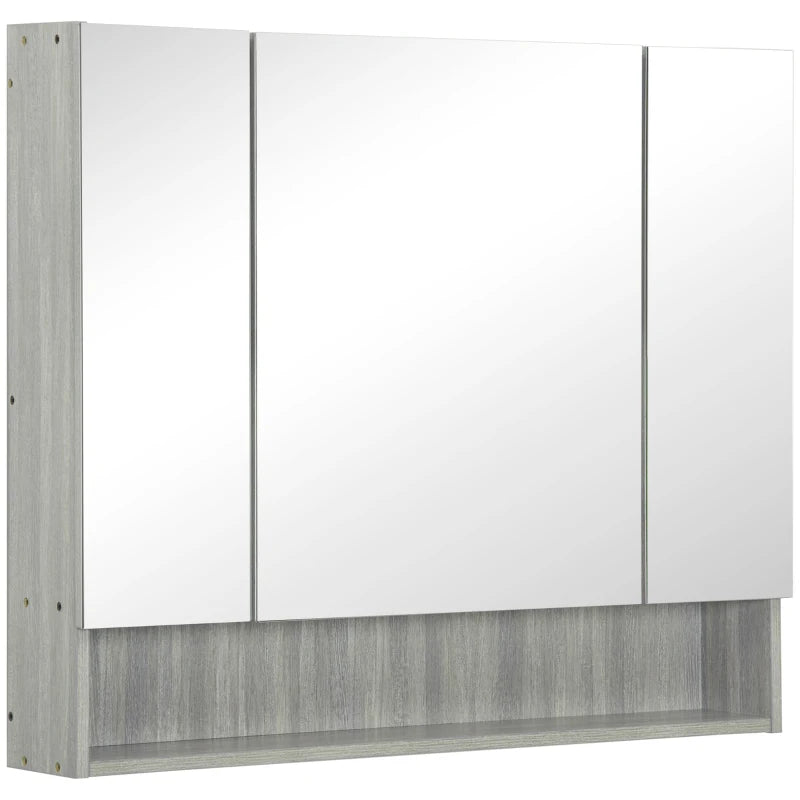 Wall Cabinet with Mirror, 3 Doors & Adjustable Shelves in Grey