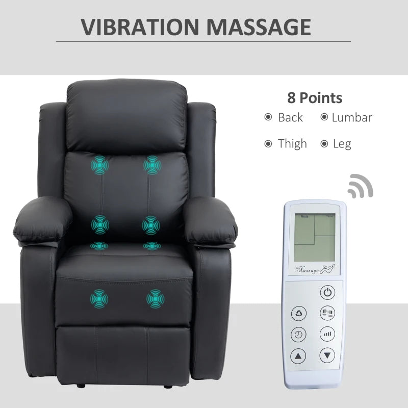Overstuffed Power Lift Recliner with Massage & Remote, Black