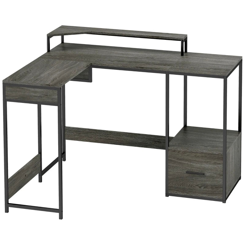 L-Shaped Office Desk – Industrial Design, Charcoal Grey Finish