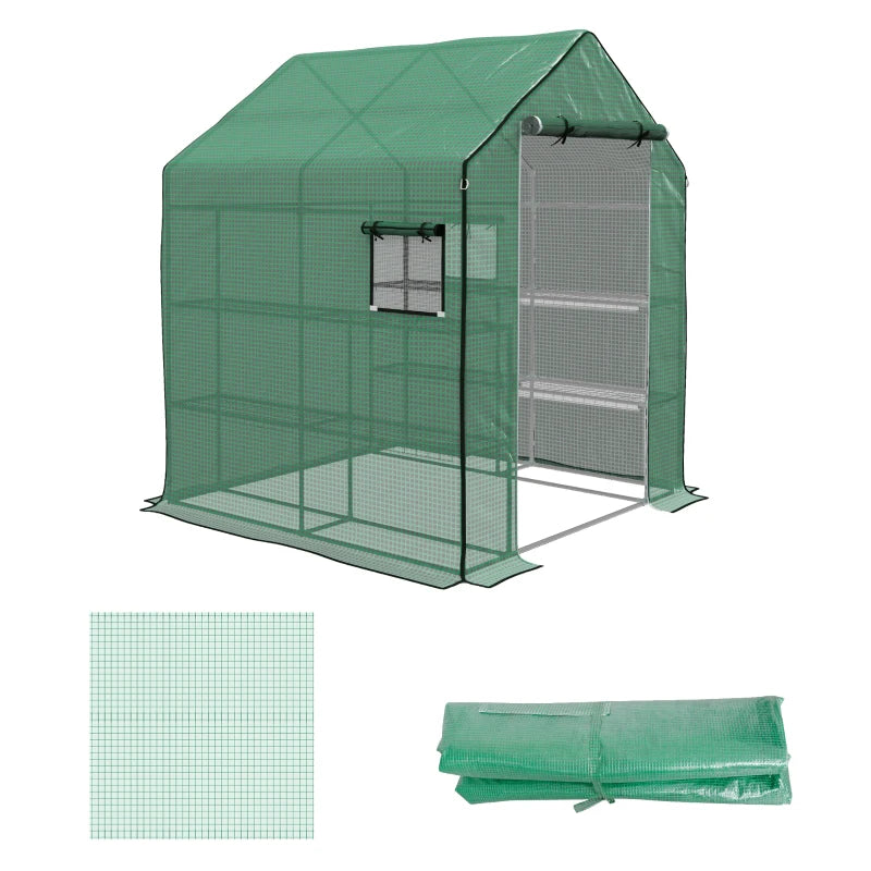 Greenhouse Replacement Cover with Roll-Up Door & Windows, Walk-In PE, 140x143x190 cm