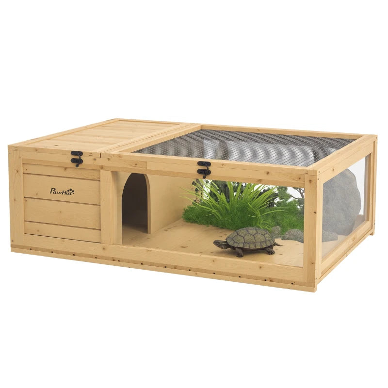 Wooden Tortoise & Reptile House with Ventilated Mesh Roof