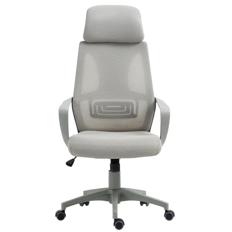 Grey Mesh Desk Chair with Headrest & Adjustable Height