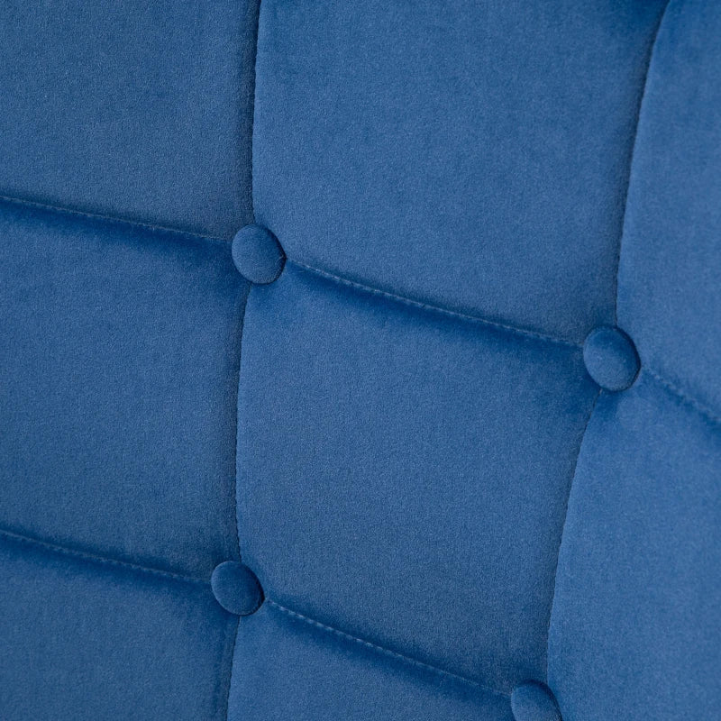 Dark Blue Velvet Armchair with Footstool, Steel Legs, Wingback