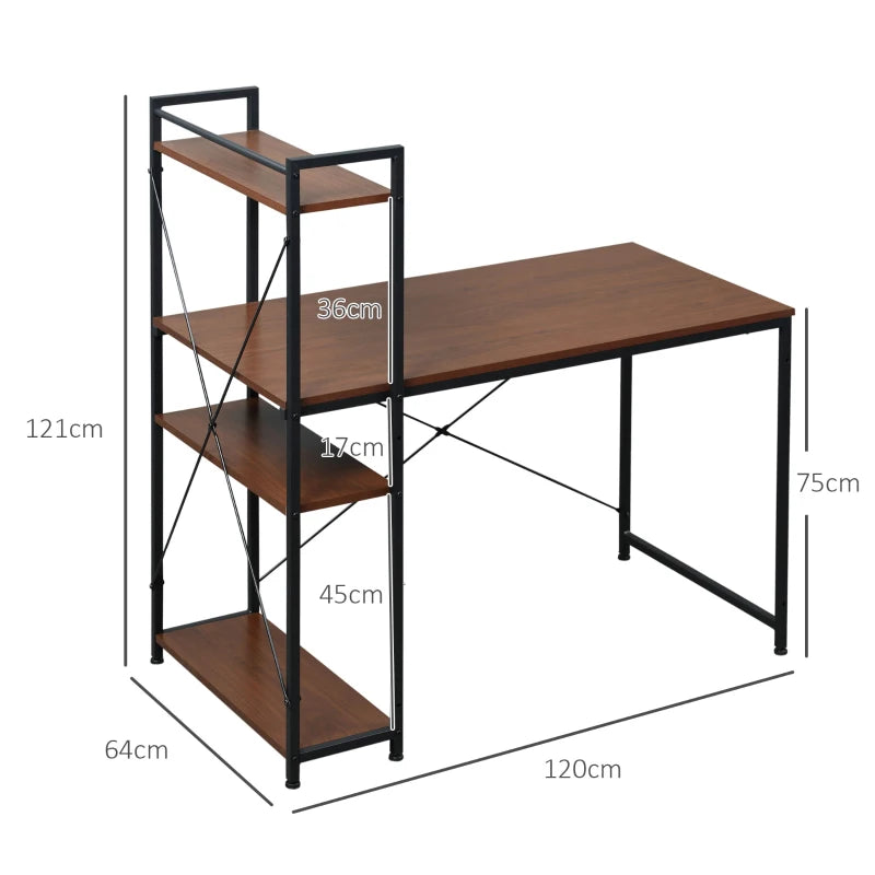 Industrial Writing Desk – Reversible Storage Shelves, Home Office Desk in Walnut & Black