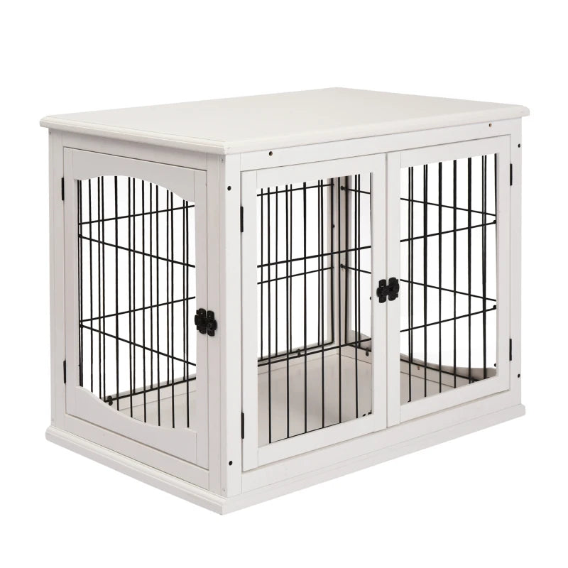 Dual-Door Dog Crate Furniture for Small Dogs – White