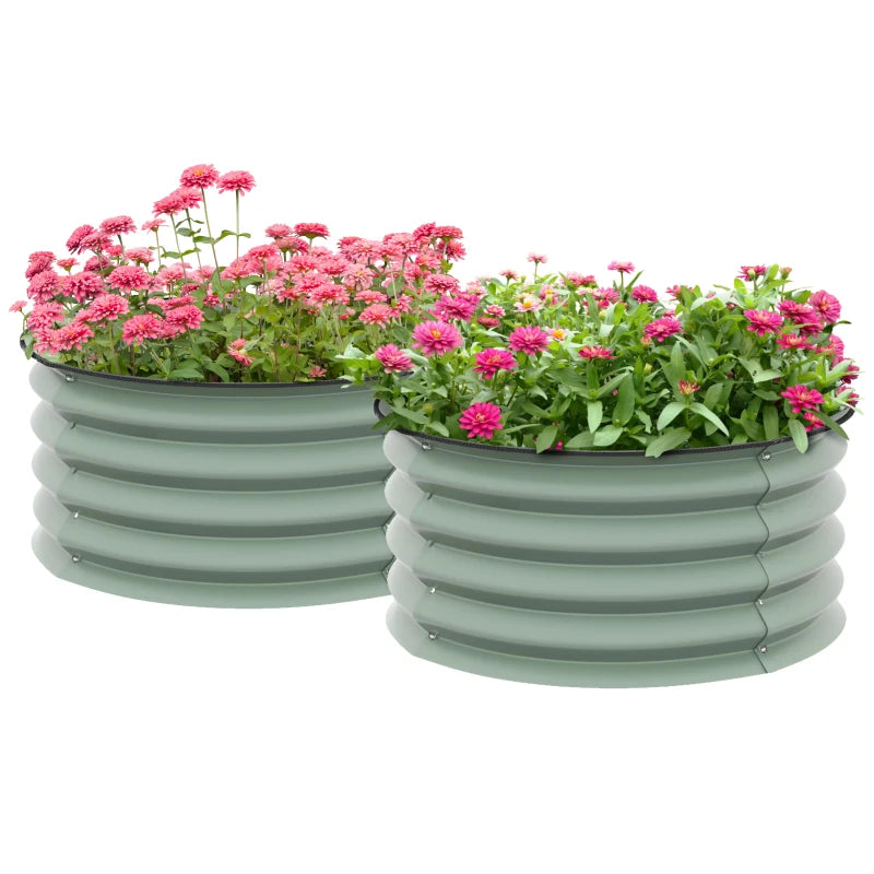 Raised Garden Bed Set of 2 Metal Planter Boxes with Safety Edging, Easy Assembly Green