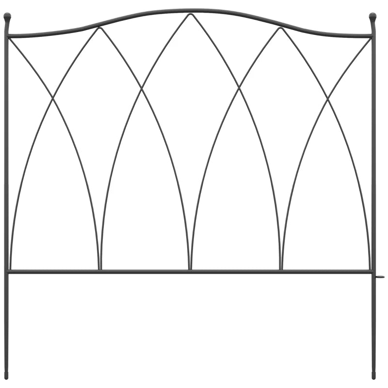 Five-Pack 61.5cm Black Metal Decorative Fence Panels for Garden and Yard Borders